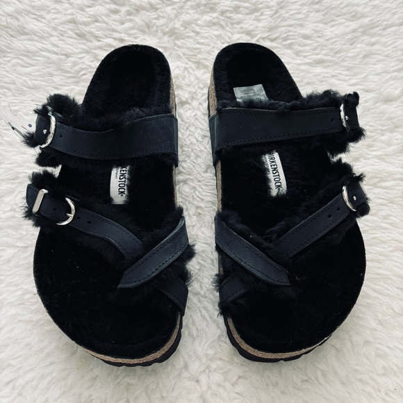 Birkenstock Miyari Shearling Black Leather Sandals size 37 W6 M4 - Picture 9 of 15